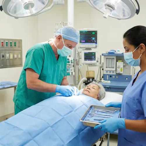 Clinical Hospital Scene: Surgery by Male Surgeon & Female Assistant
