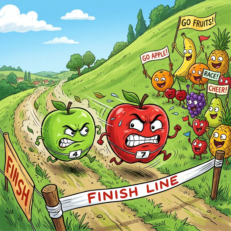 Funny Fruit Competition: Hilarious Apple Race Illustration