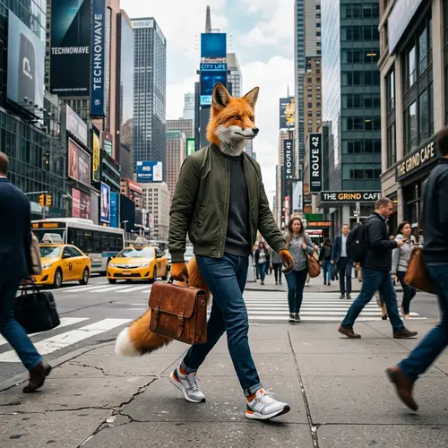 Anthropomorphic Fox in City: Modern Clothing & Stylish Look