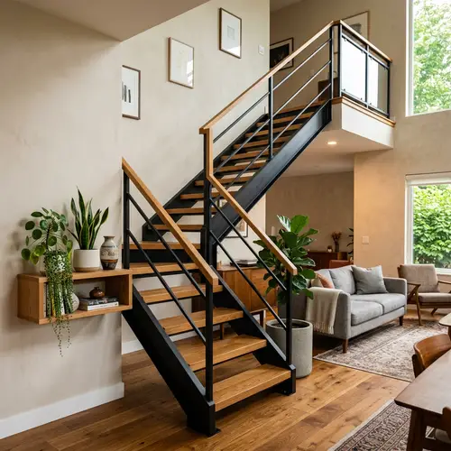 Modern Metal Frame Staircase: Industrial Charm in Home Interior