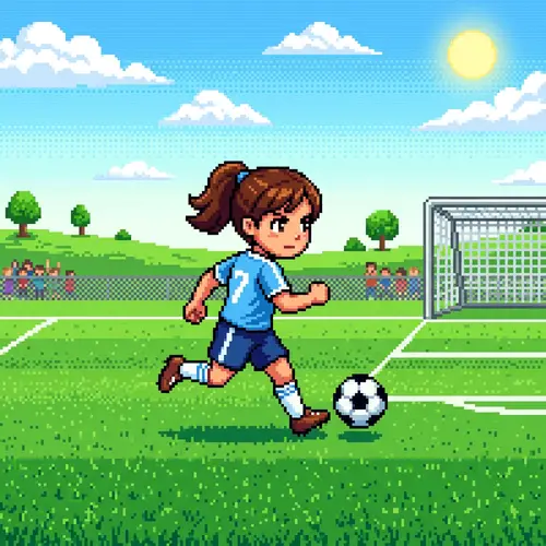 64-Bit Pixel Art Soccer Girl in Action