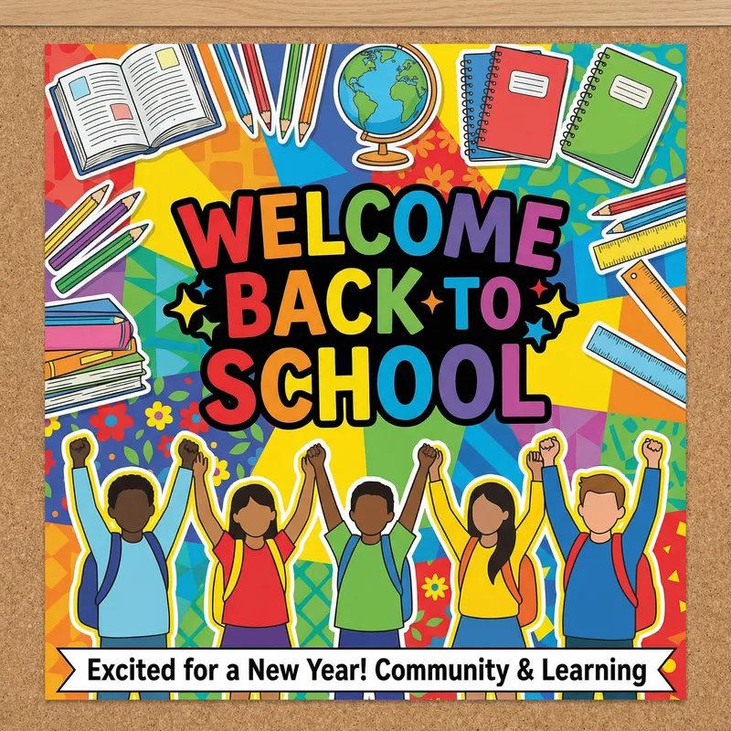 Vibrant Back-to-School Poster with Cheerful Students