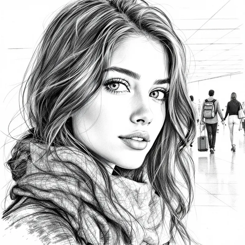 Emotive Pencil Sketch of Ranchi Airport Departure