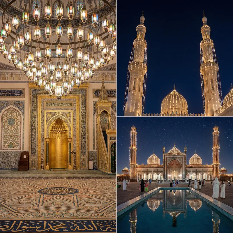 Beautiful Mosque Decorated for Ramadan | Lanterns & Lights