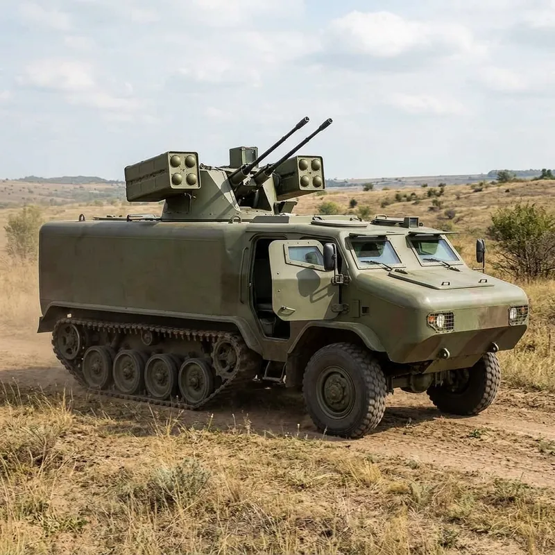 Infantry Fighting Vehicle with Half-Tracked Chassis and Turret Features