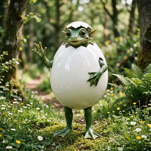 Green Scaly Creature in Egg Costume - Whimsical and Comedic