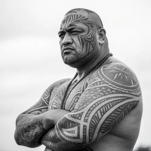 Muscled Maori with Taamoko - A Cultural Tribute