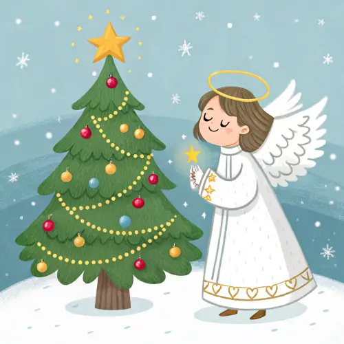 Christmas Angel Beside a Festive Tree