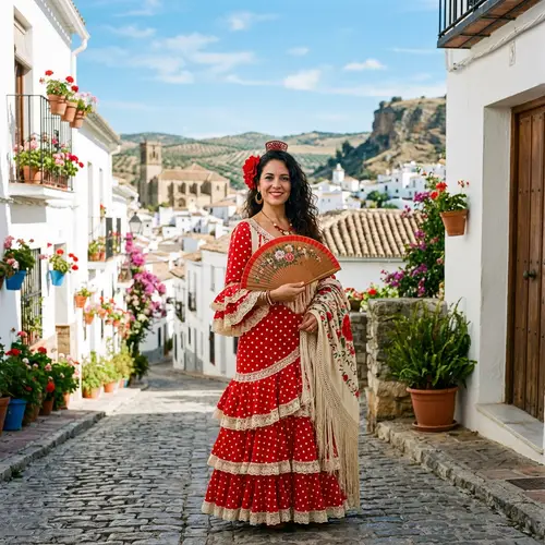 Spanish Woman in Colorful Traditional Attire | Spanish Landscape
