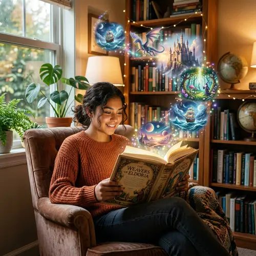 Enchanting Imagery: Teenager Mesmerized by Book | Mystical Scenes