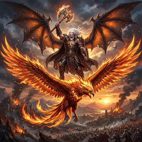White-Haired War Deity with Dragon Wings