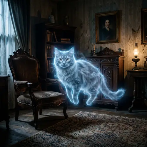 Spooky Ghost Cat in Blue and White - Mystical Feline Spirit