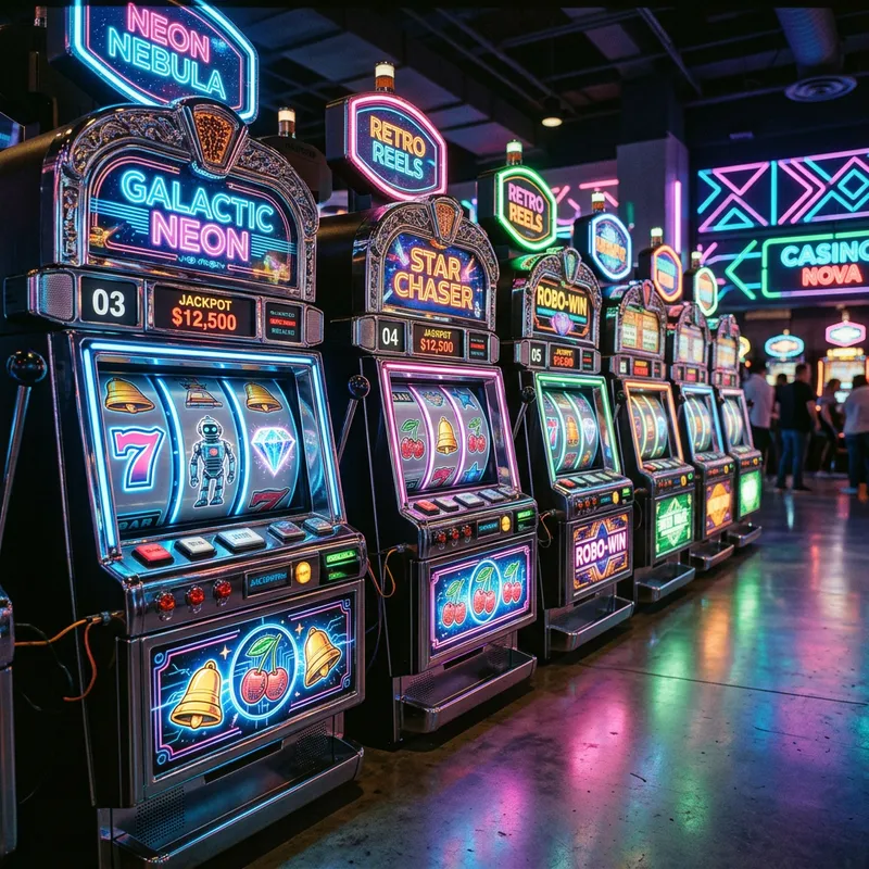 Retro Futuristic Slot Machines | Metallic Robots & Neon Lights