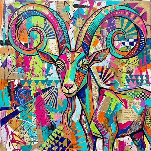 Abstract Goat Art: Exaggerated Features & Vibrant Colors