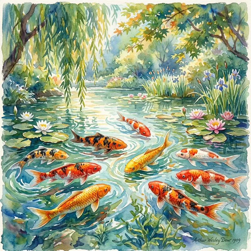Colorful Koi Fish Watercolor Painting