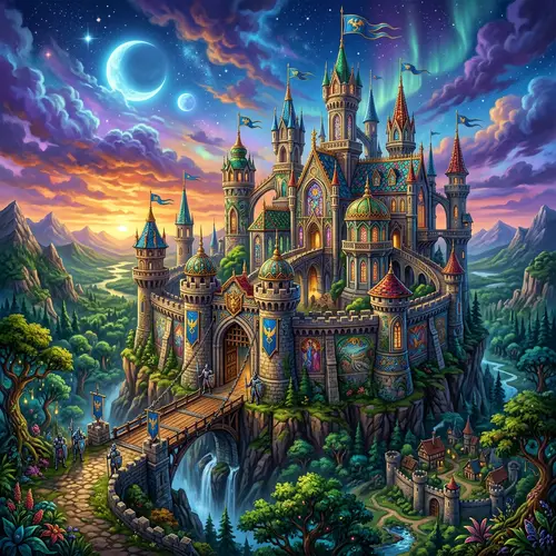 Majestic Fantasy Castle in Vibrant Colors