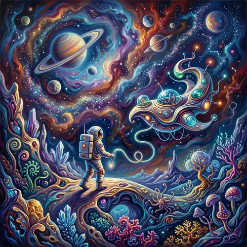 Surrealist Space Exploration: Abstract Art & Cosmic Wonders