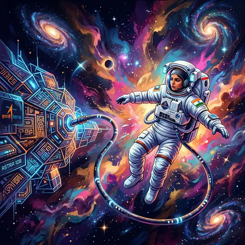 Abstract Space Exploration: South Asian Woman Astronaut in Microgravity