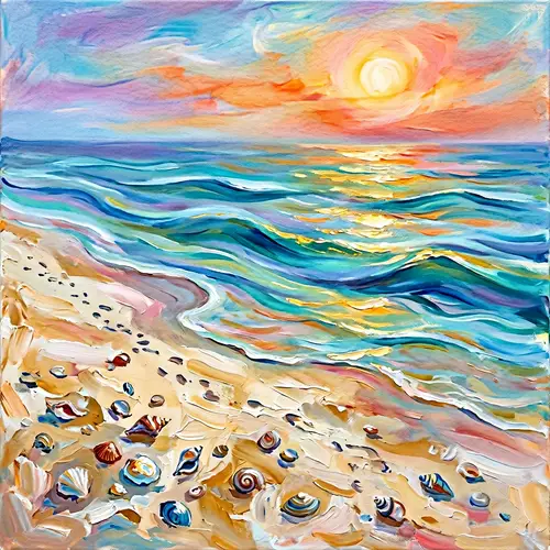 Tranquil Beach Abstract Art | Serene Ocean Waves Painting