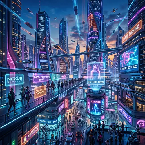 Futuristic Sci-Fi Environment: High-Tech Cityscape & Cybernetic Elements