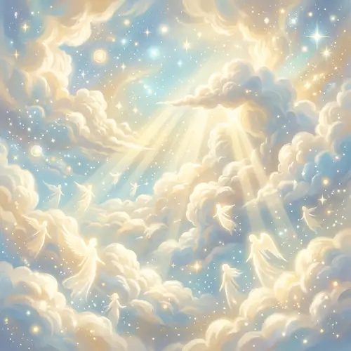 Heavenly Abstract Art: Soothing Ethereal Scene in Pastel Blues, Whites, and Golds