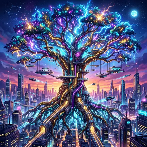 Vibrant and Futuristic Yggdrasil