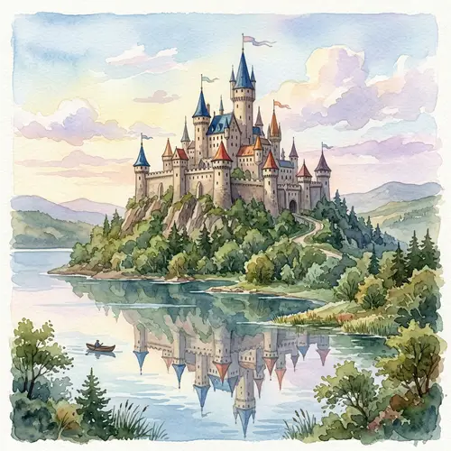 Majestic Fantasy Castle Watercolor Painting