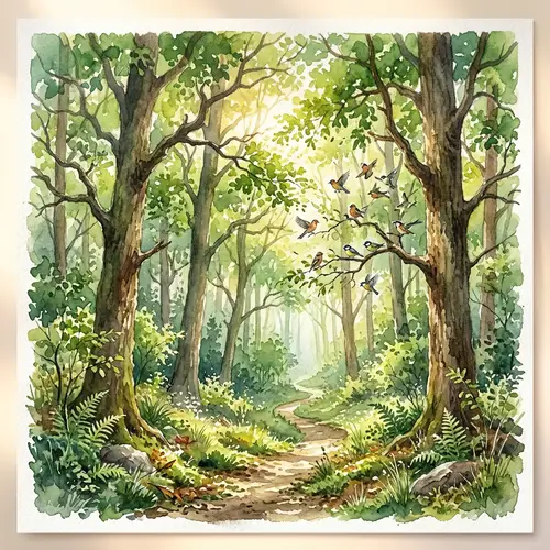 Serene Forest Watercolor Painting | Tranquil Nature Art