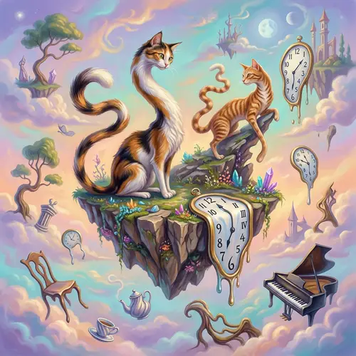 Surrealist Cats in Dreamy Landscapes