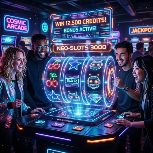 Futuristic Slot Machine Game with Holographic Interface