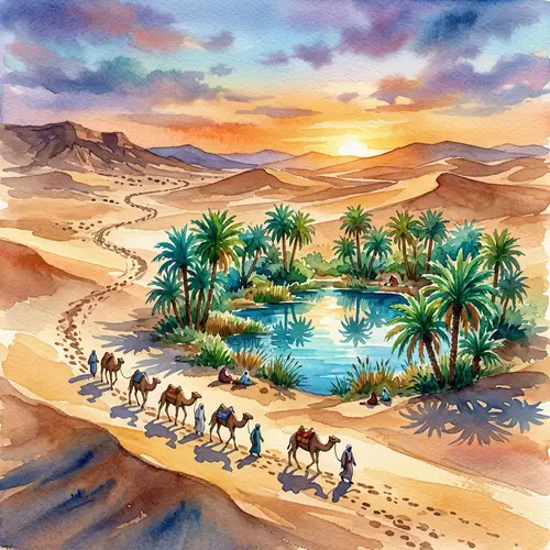 Tranquil Desert Oasis | Stunning Watercolor Art
