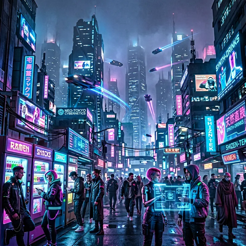 UFA169, Futuristic Cyberpunk Scene in Neon Cityscape