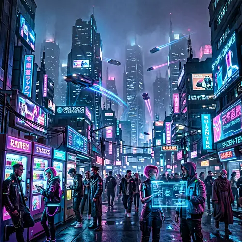 Futuristic Cyberpunk Scene in Neon Cityscape