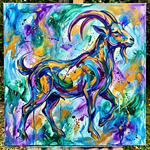 Abstract Vision of a Goat in Fluid Shapes and Bold Colors
