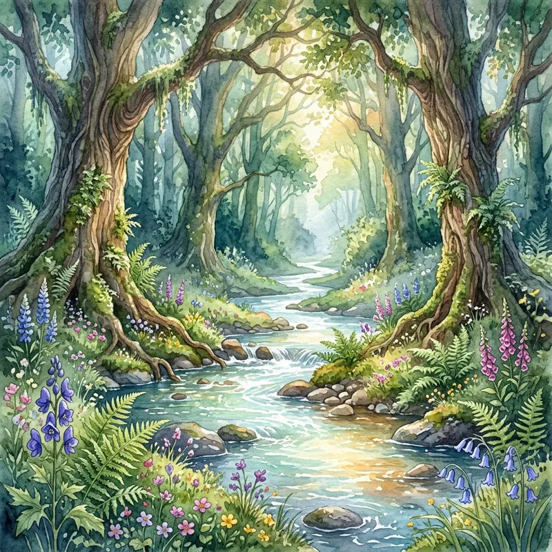 Magical Fantasy Forest in Watercolor Magical Fantasy Forest in Watercolor