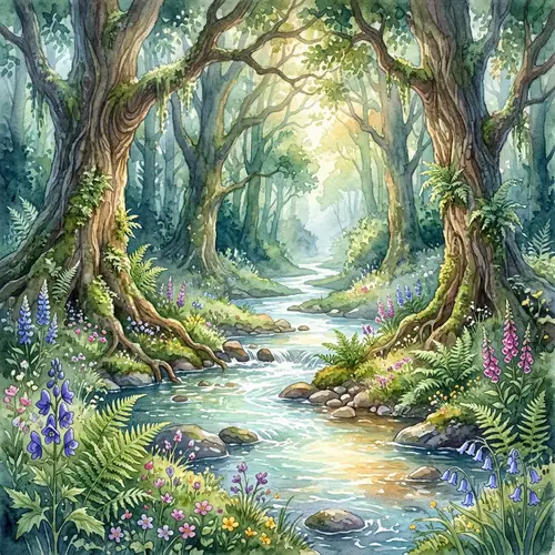 Magical Fantasy Forest in Watercolor