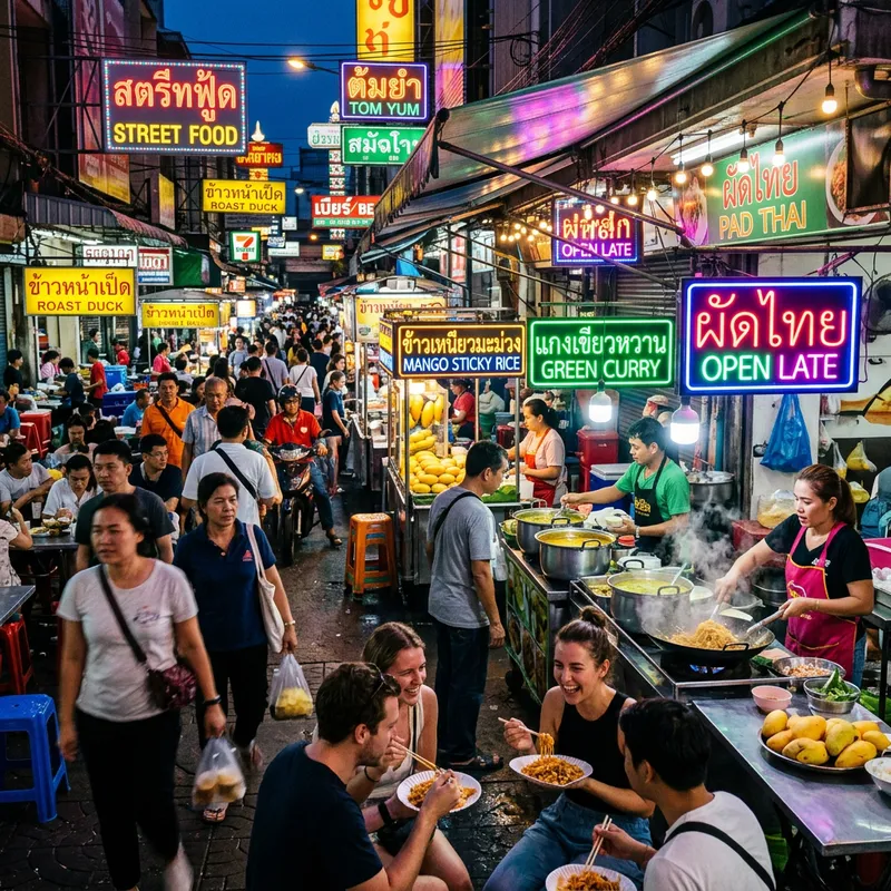 Vibrant Thai Street Food: Neon Pop Art Scene