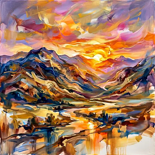 Captivating Sunset Over Grand Mountains - Abstract Scene