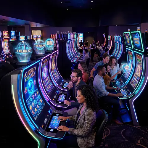 Futuristic Slot Machines in a Grand Casino | High-Tech Gaming