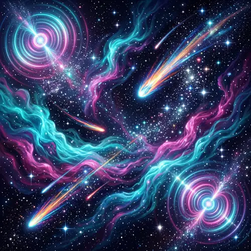 Abstract Space Art: Shimmering Gas Clouds and Celestial Ballet