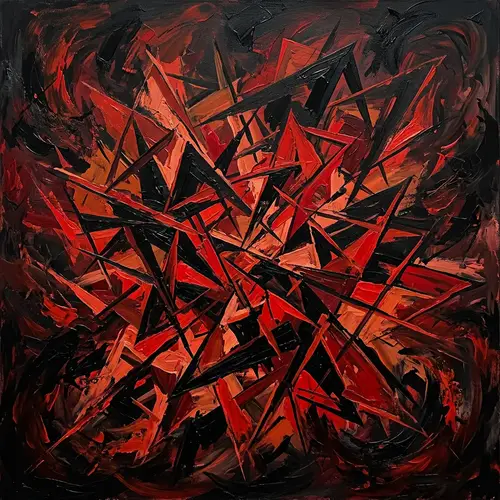 Abstract Anger | Intense Geometric Pattern in Fiery Reds & Blacks