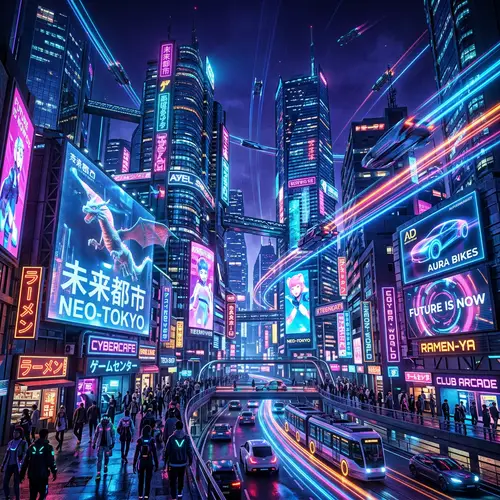Futuristic Cityscape with Glowing Neon Lights