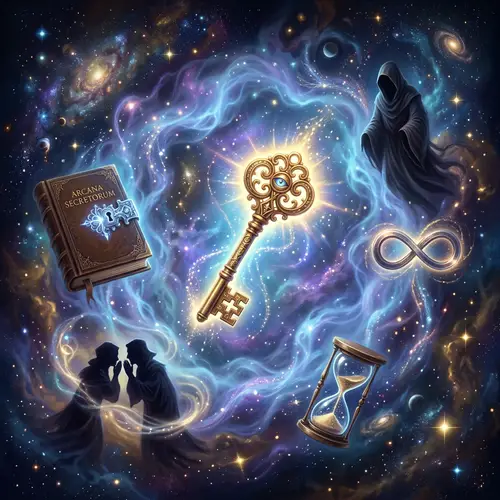 Surrealistic Mysteries: Antique Golden Key in Glowing Mist