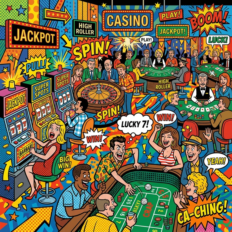 Pop Art Casino Scene - Lively and Exciting Gaming Experience Pop Art Casino Scene - Lively and Exciting Gaming Experience