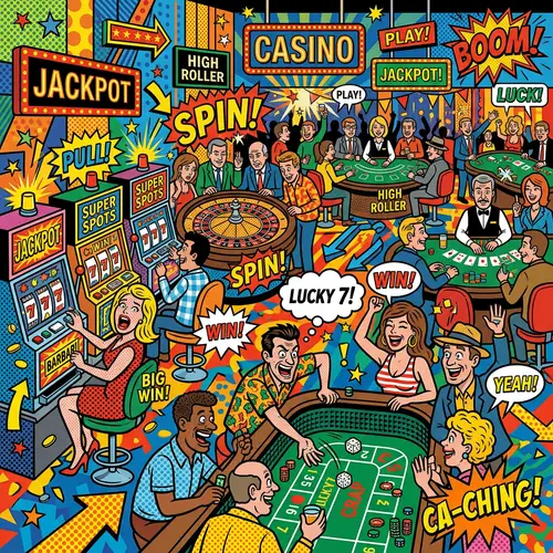Vibrant Pop Art Casino Scene - Exciting Gaming Atmosphere