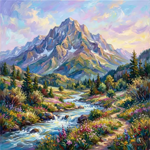 Majestic Mountain Scene | Impressionism Art Landscape
