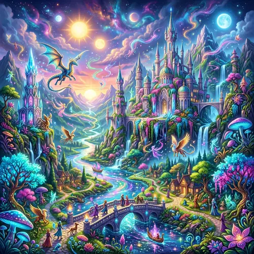 Intricate Fantasy World with Vibrant Colors