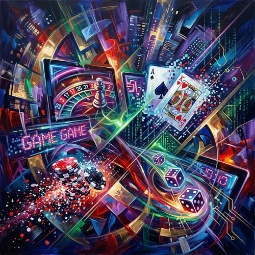 Online Casino Abstract Art: Neon Lights, Pixels & Cards