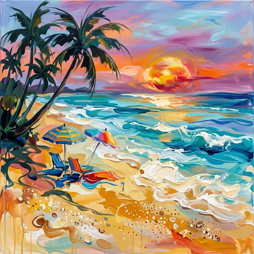 Abstract Beach Scene - Vibrant Colors and Tranquility