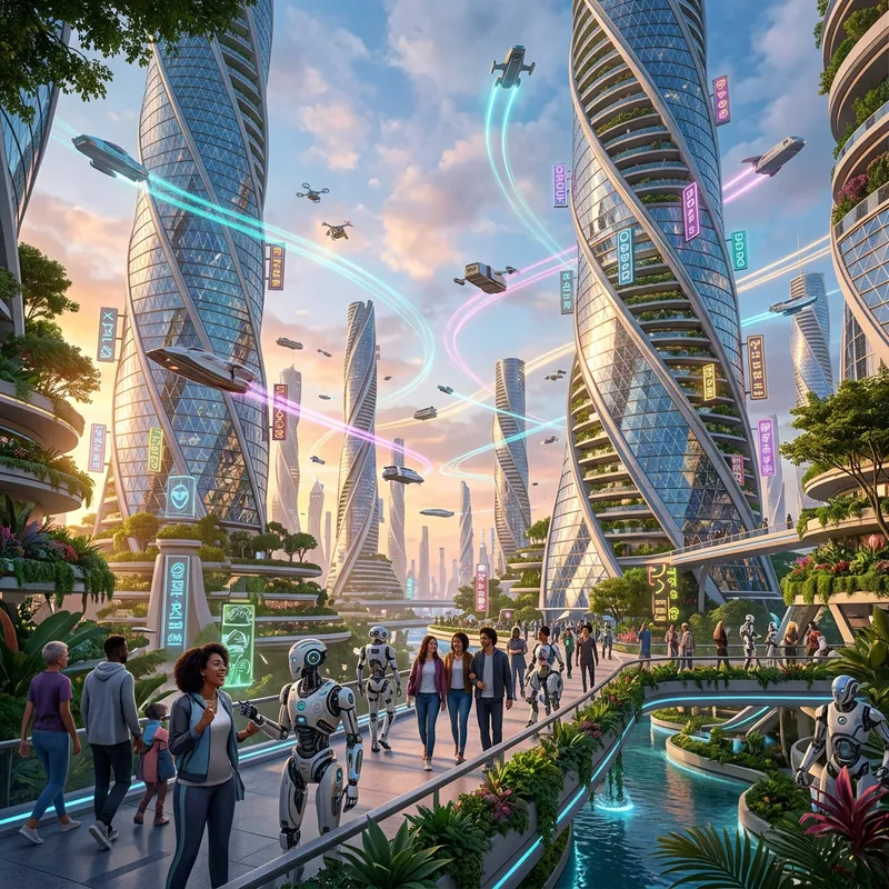 Fantasy & Futuristic World: Spiraling Skyscrapers & Diverse Community